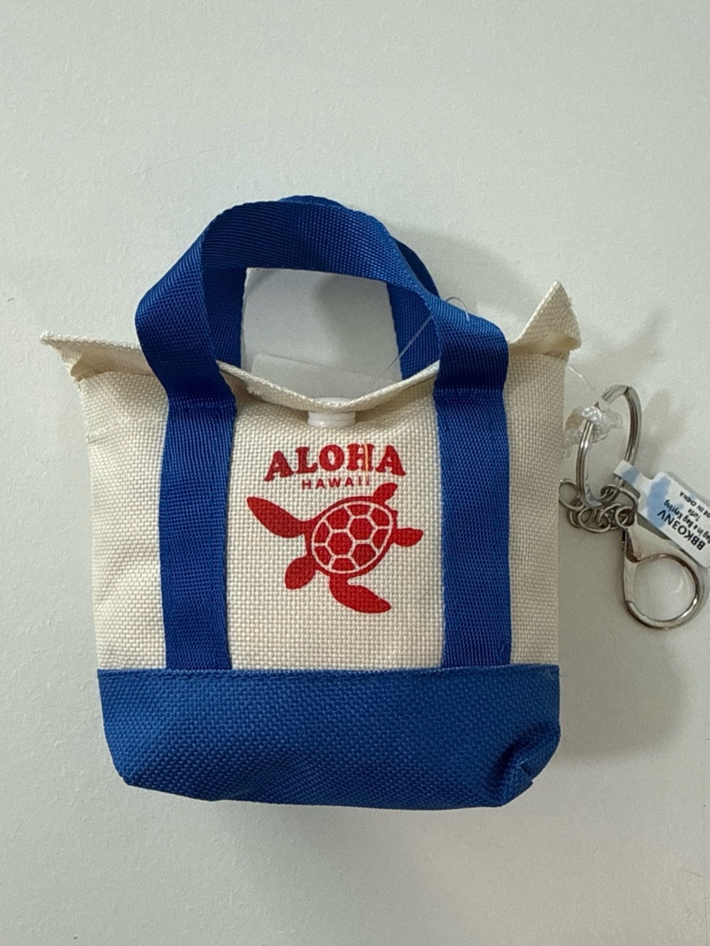 Aloha Hawaii Canvas Micro Tote Keychain - Blue & Cream